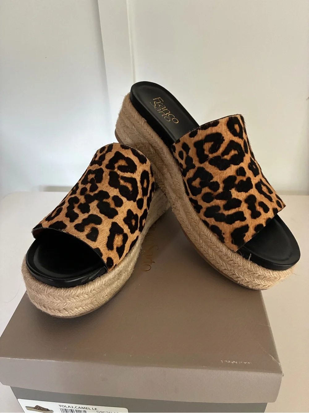 Franco Sarto Leopard Print Espadrille Slide Sandals - Camel